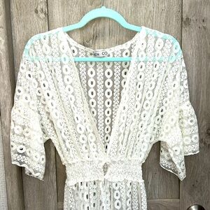 JEN & CO beach boho white lace coverup